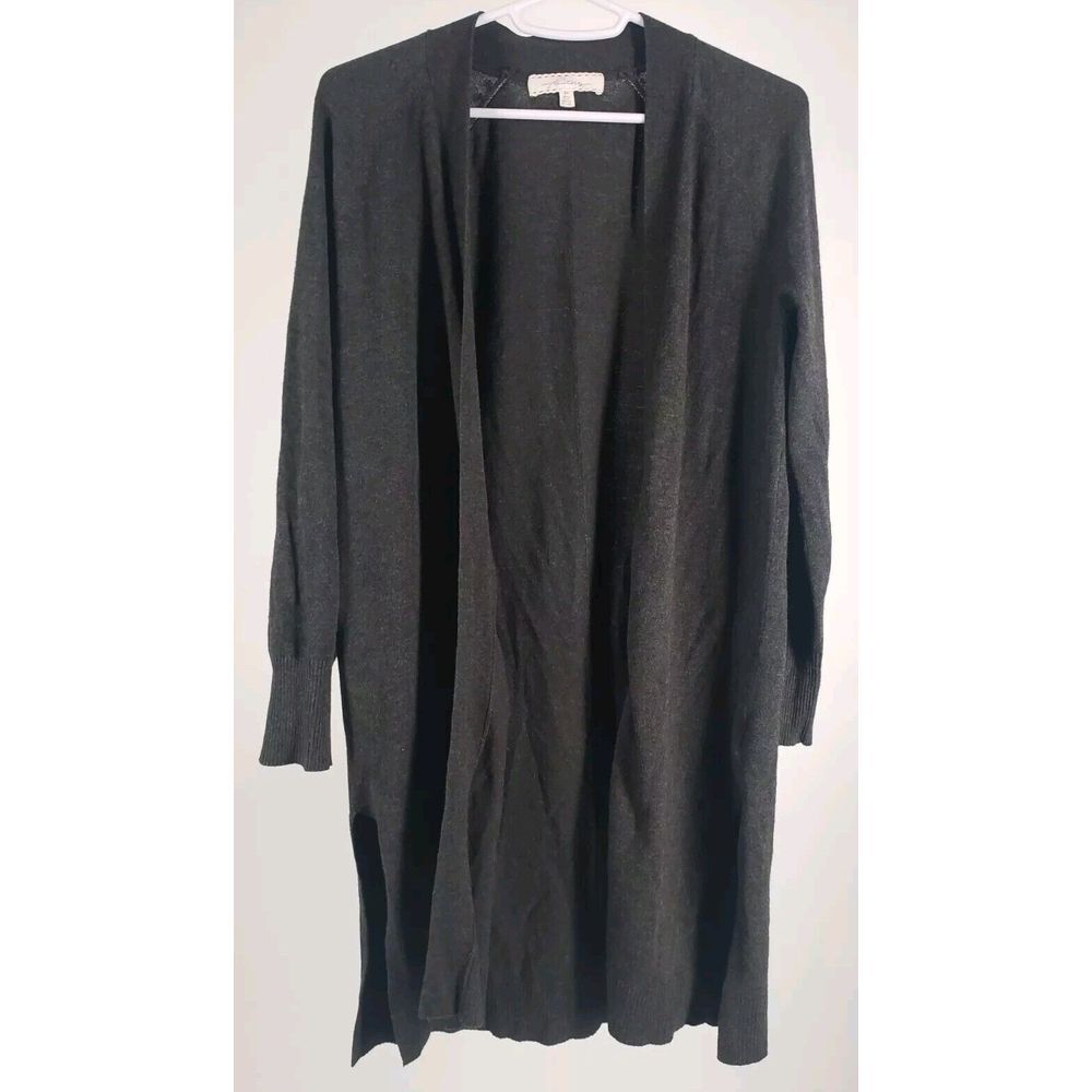 POINTELLE Luxury Slate Gray Knit Long Open Sweater Oversized Cardigan Size Small